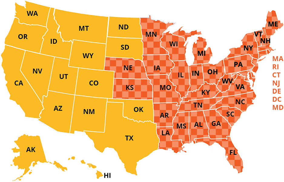 Map of United States Showing Sales Manager Territories